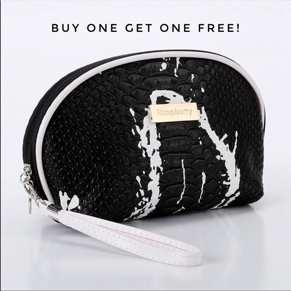 Black Crocodile Skin Grain Cosmetic Bag